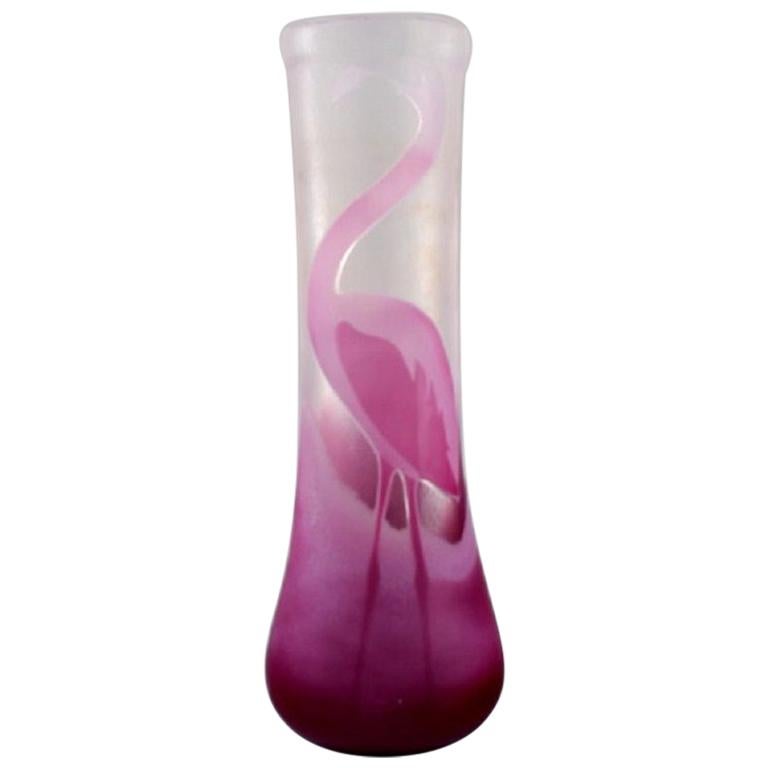 Paul Hoff for Kosta Boda, Vase in Art Glass with Pink Flamingo, Swedish Design For Sale