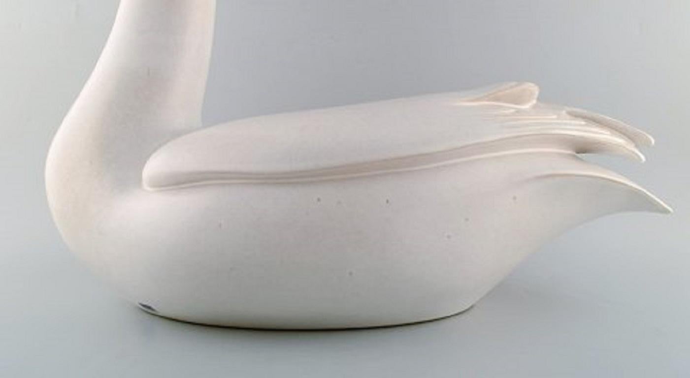 Late 20th Century Paul Hoff for Gustavsberg, Rare Colossal Swan in Glazed Ceramics, Dated 1985