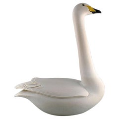 Paul Hoff for Gustavsberg, Rare Colossal Swan in Glazed Ceramics, Dated 1985