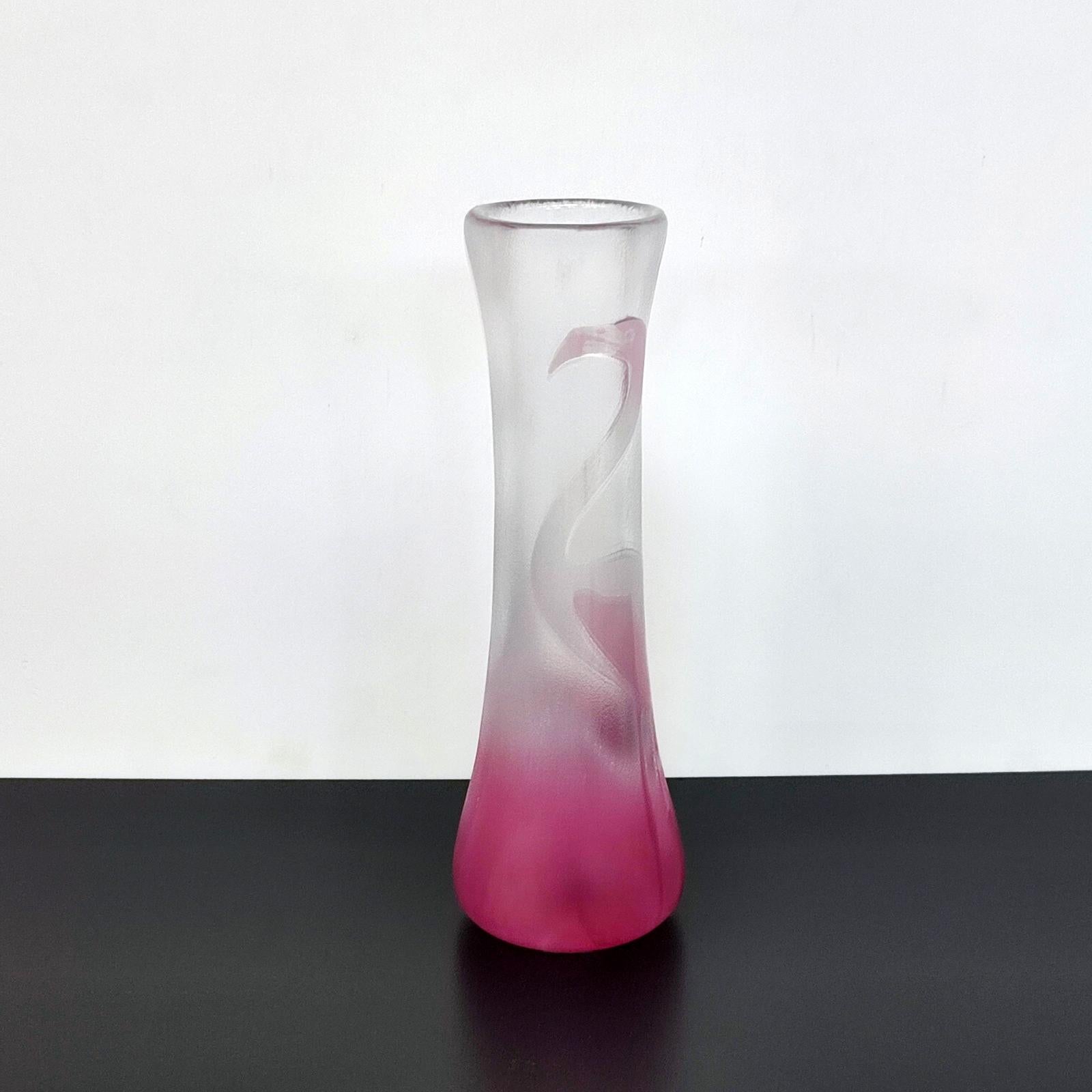 Buriné Vase en verre flamboyant rose Paul Hoff - LIVraison GRATUITE en vente