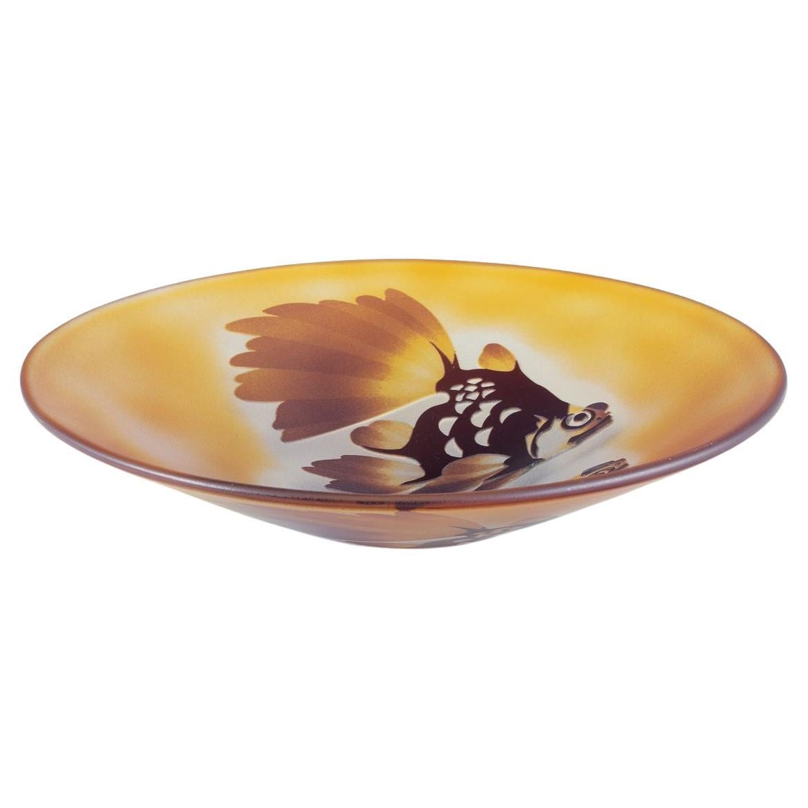 Paul Hoff for Kosta Boda. Unique art glass bowl with fish motif. For Sale