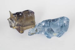 Paul Hoff for Reijmyre. Two art glass figurines, elephant and rhinoceros.