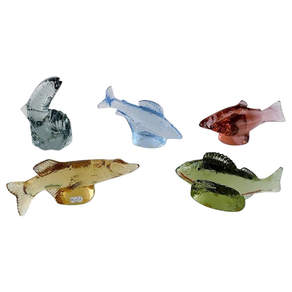 Paul Hoff for "Svenskt Glass", Five Art Glass Figures Shaped as Fish, WWF