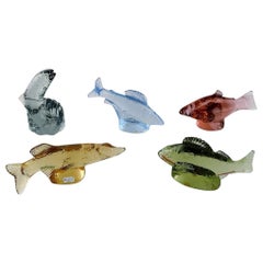 Paul Hoff for "Svenskt Glass", Five Art Glass Figures Shaped as Fish, WWF