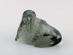 Paul Hoff for "Svenskt Glass" Three Art Glass Figures Blue Whale, Walrus, Seal