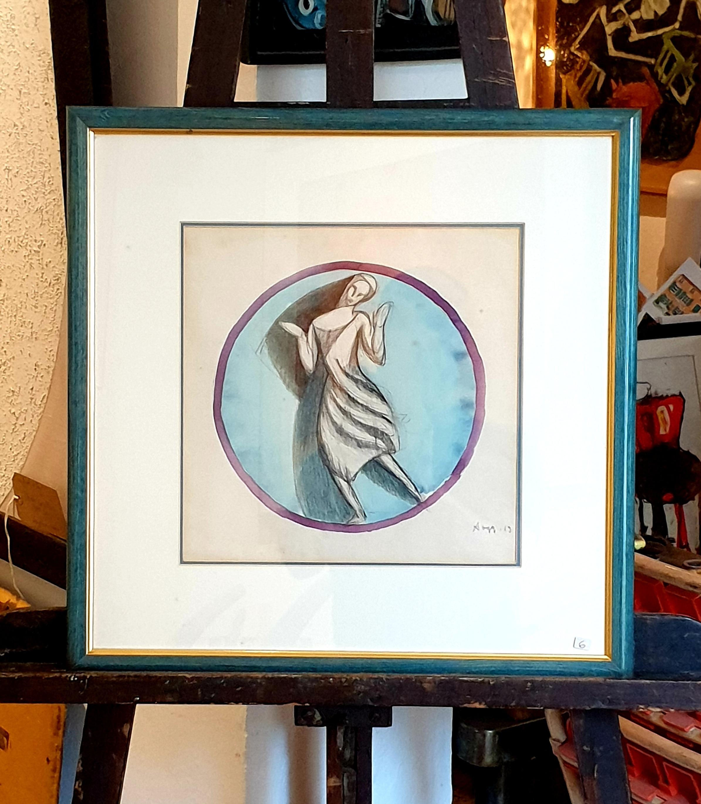 Acquerello Art Nouveau su carta, Una figura classica. in vendita 6