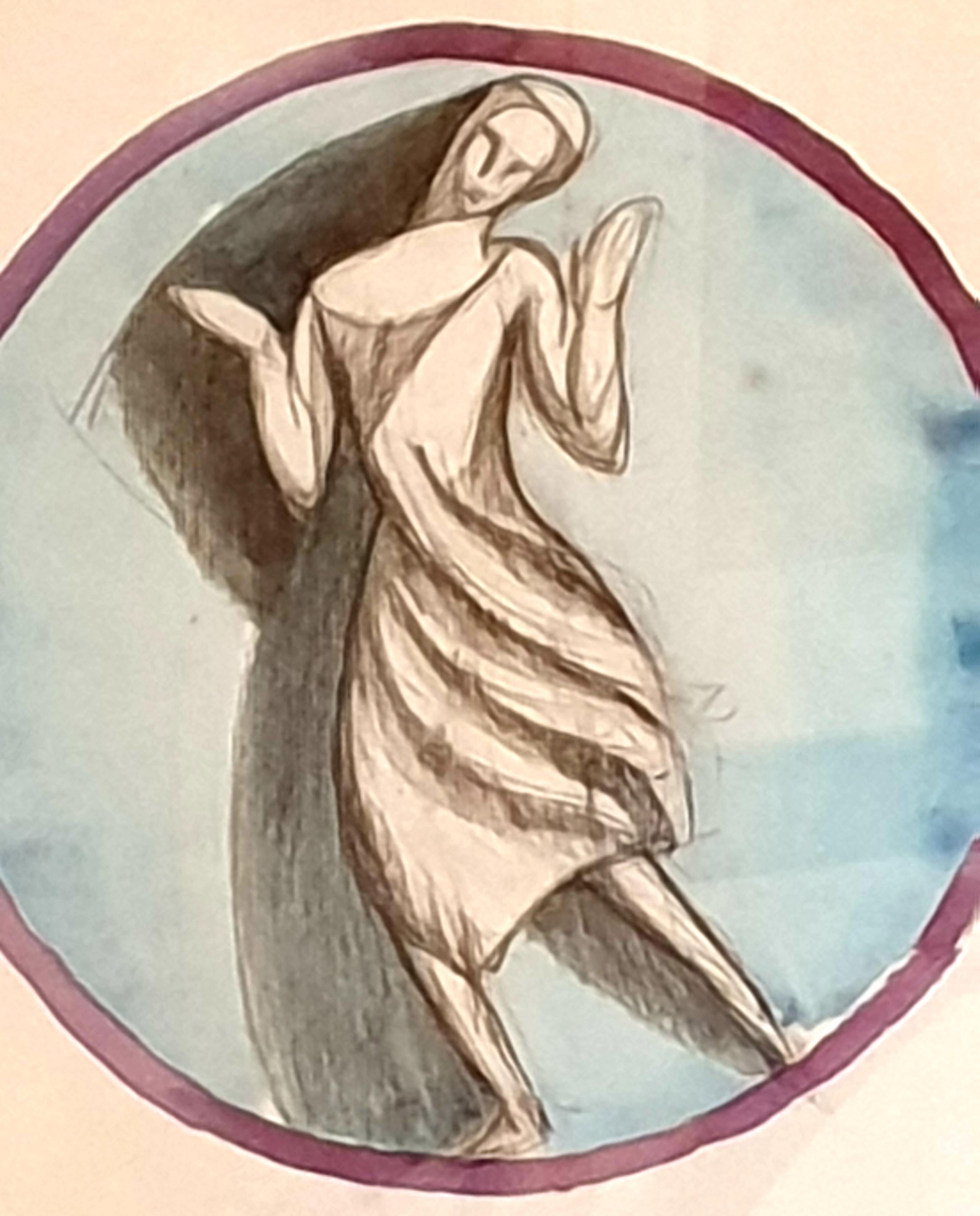 Acquerello Art Nouveau su carta, Una figura classica. - Figurative Painting Grigio di Paul Hogg