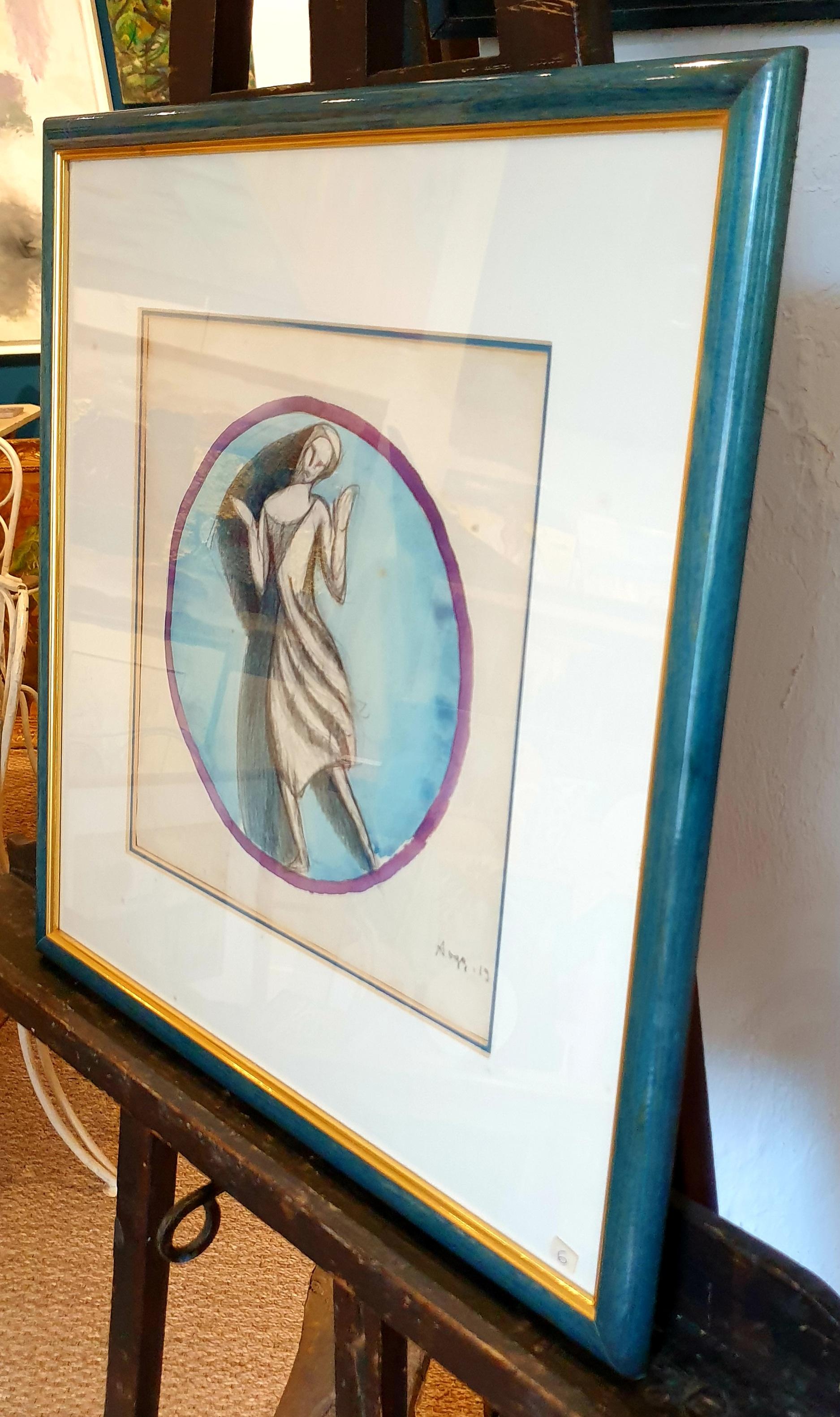 Acquerello Art Nouveau su carta, Una figura classica. in vendita 5
