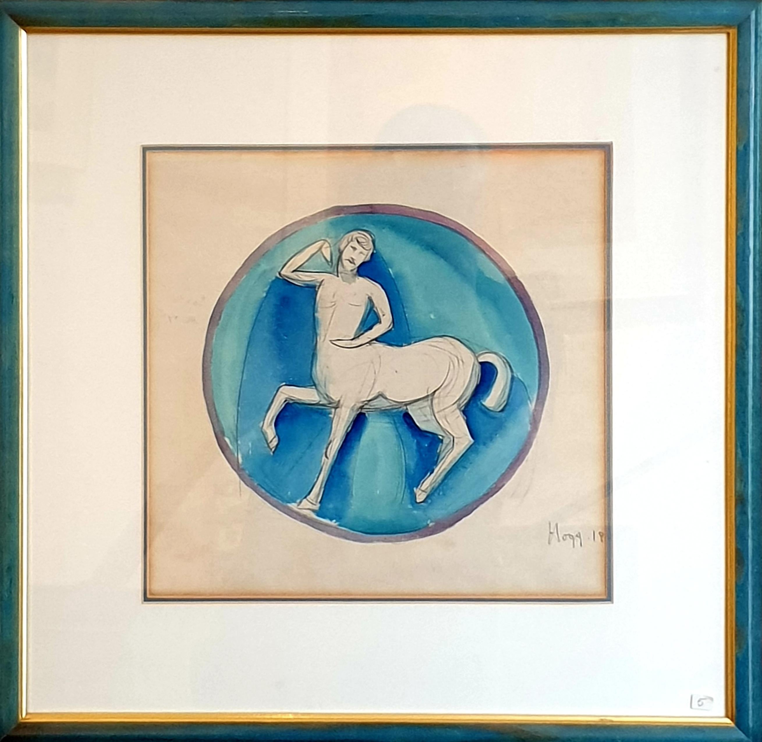 Art Nouveau Watercolour on Paper. Classical Centaur. Classical figure. - Painting by Paul Hogg