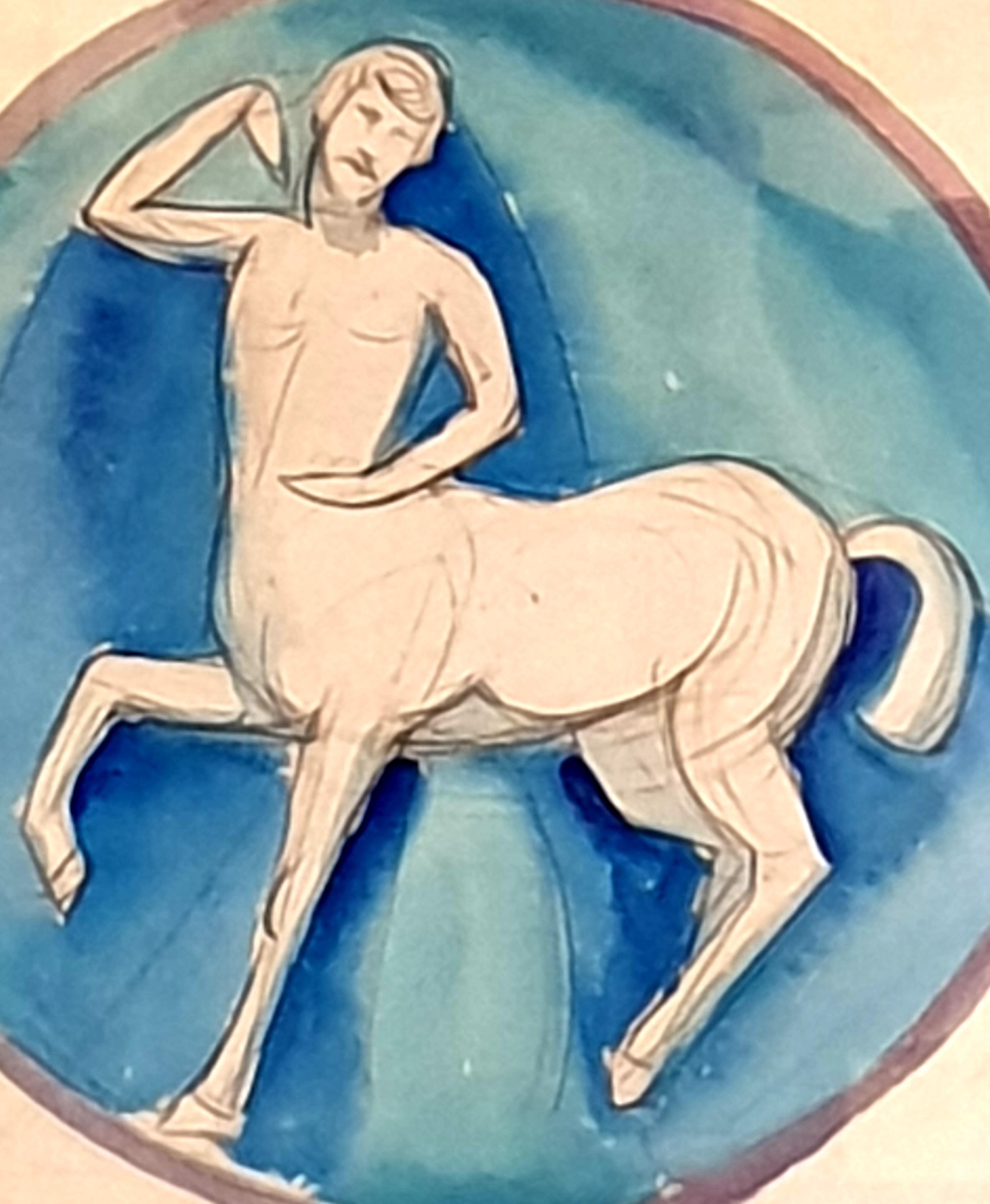 Art Nouveau Watercolour on Paper. Classical Centaur. Classical figure. For Sale 1