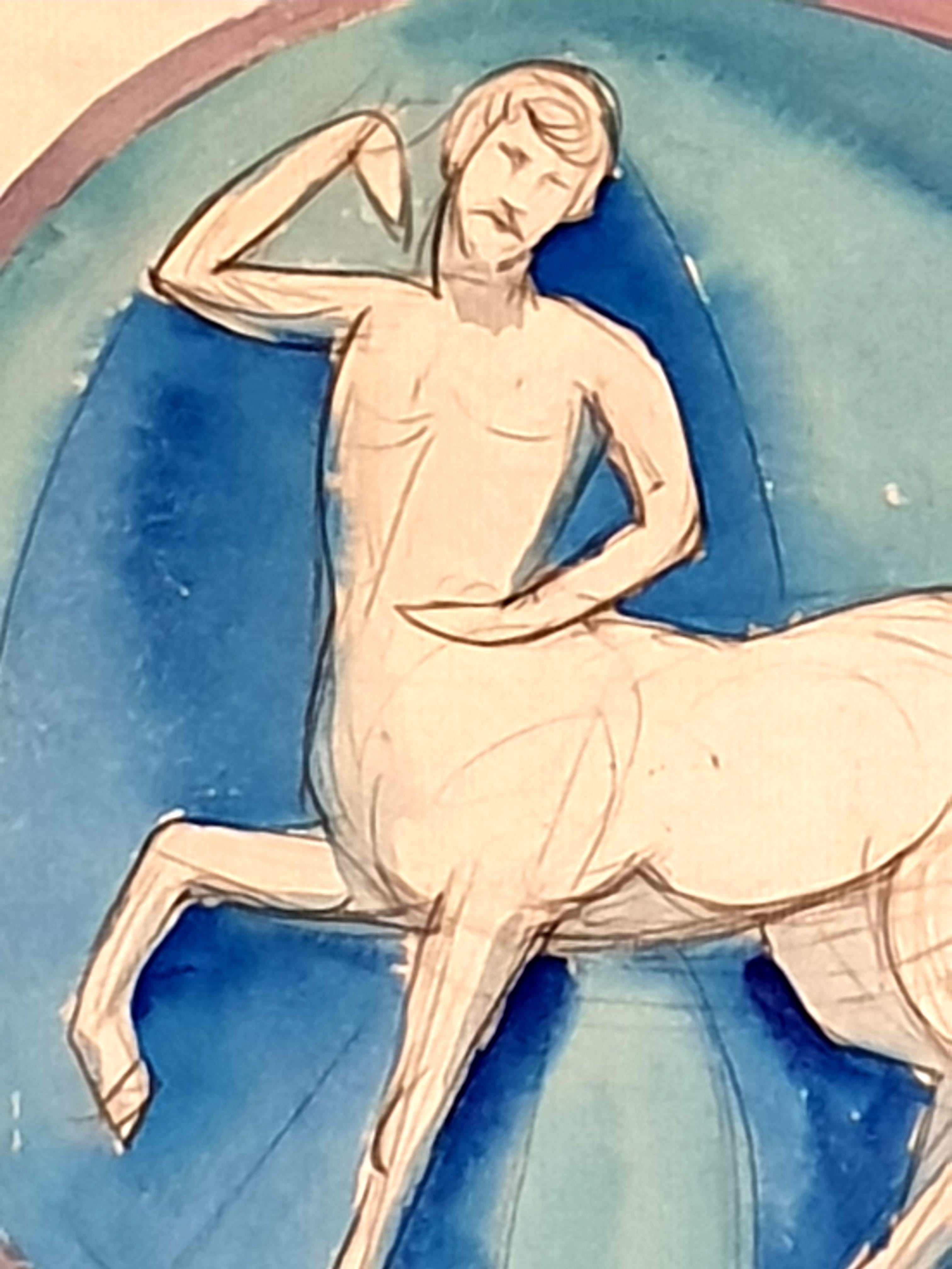 Art Nouveau Watercolour on Paper. Classical Centaur. Classical figure. For Sale 2
