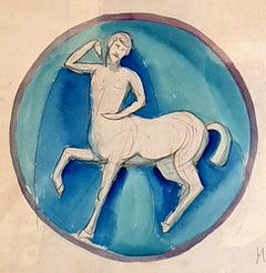 Acuarela Art Nouveau sobre papel. Centauro clásico. Figura clásica.