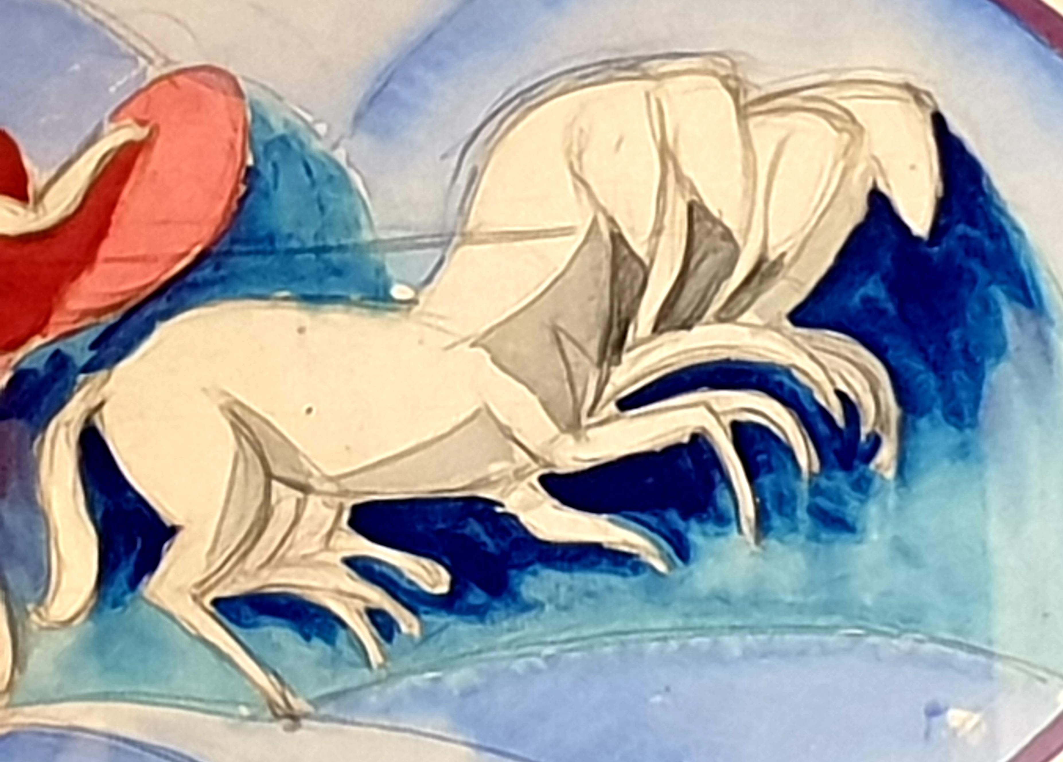 Ein Jugendstil-Aquarell des französischen Künstlers Paul Hogg aus dem frühen 20. Jahrhundert, das einen klassischen Streitwagenfahrer und Pferde zeigt. Signiert und datiert 1919 unten rechts. Präsentiert in einem feinen benutzerdefinierten Rahmen