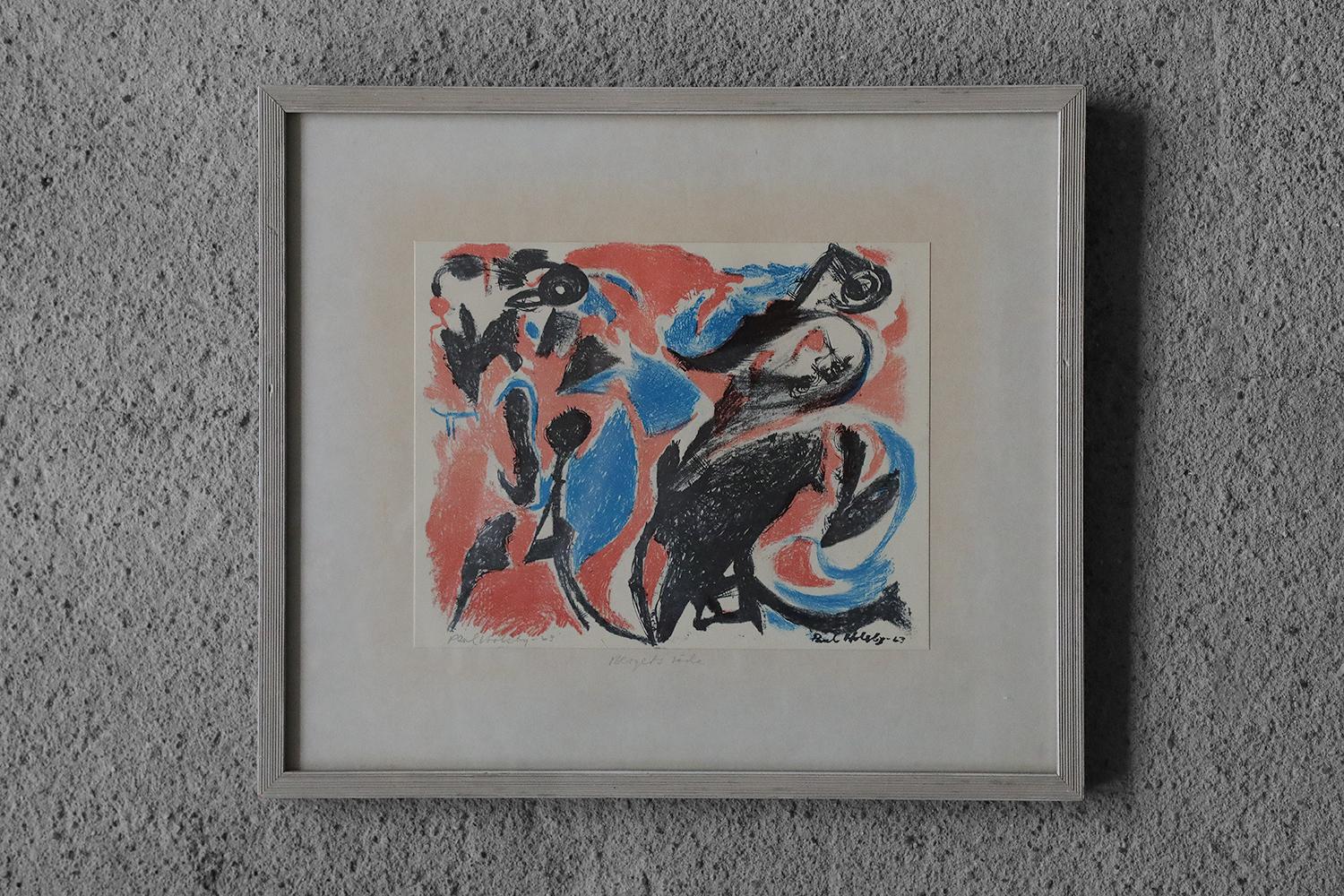 Scandinavian Modern Paul Holsby, Bergets röda, Color Lithograph, 1963, Framed For Sale