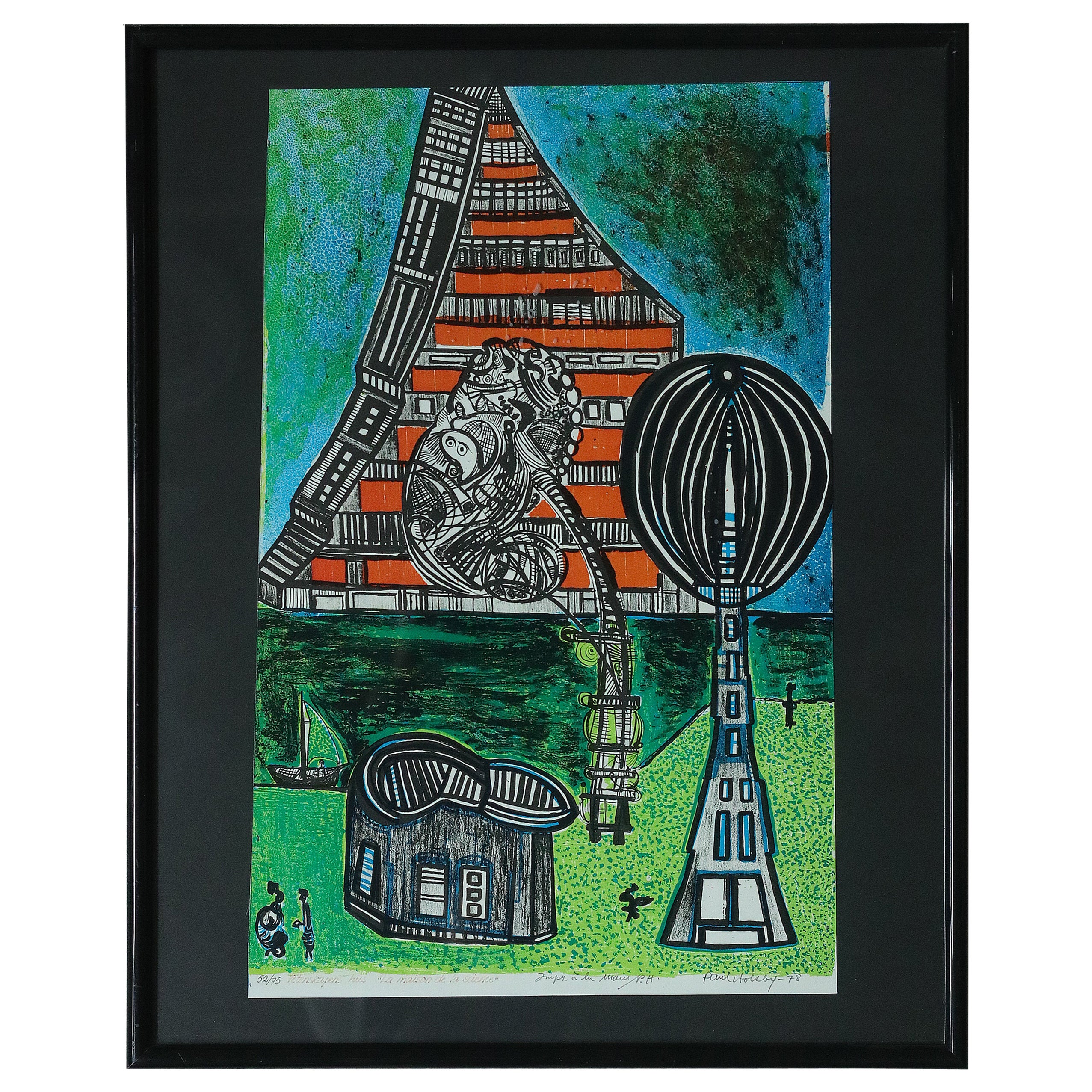 Paul Holsby, House of Science, 1978, lithographie en couleur, encadrée en vente