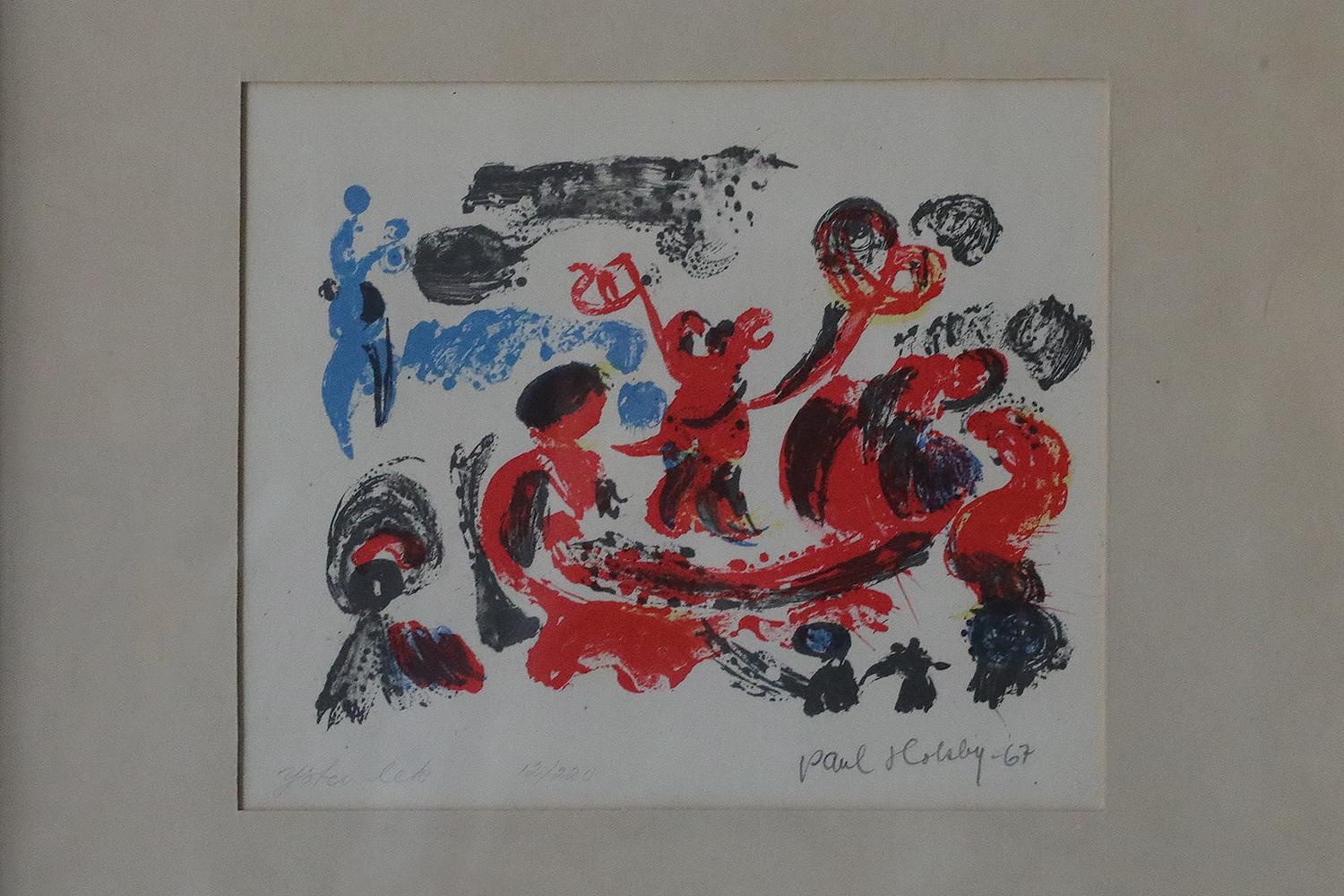Paul Holsby, Yster lek, 1967
Color lithograph
Number 12/220
The work is signed by the artist, dated, titled and individually numbered (in pencil)
Working dimensions 23/29
The work is framed

Paul Holsby was born in 1921 in Norrtälje, died in 2007 in
