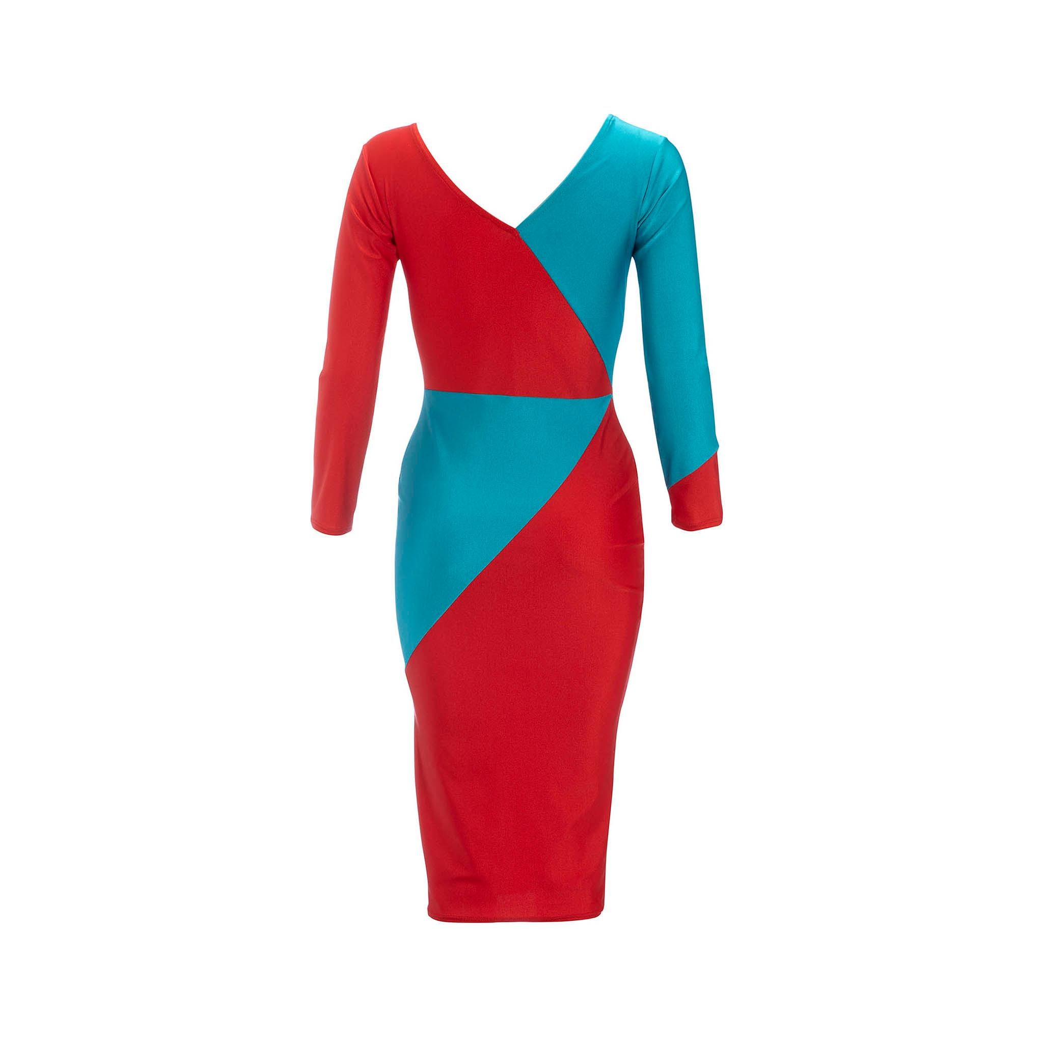 Product Details: Neon Red & Turquoise Blue - Lycra Dress
Label: Paul Howie
Era: c.1980
Fabric Content: Lycra Mix
Size: UK 10
Bust: 32/40