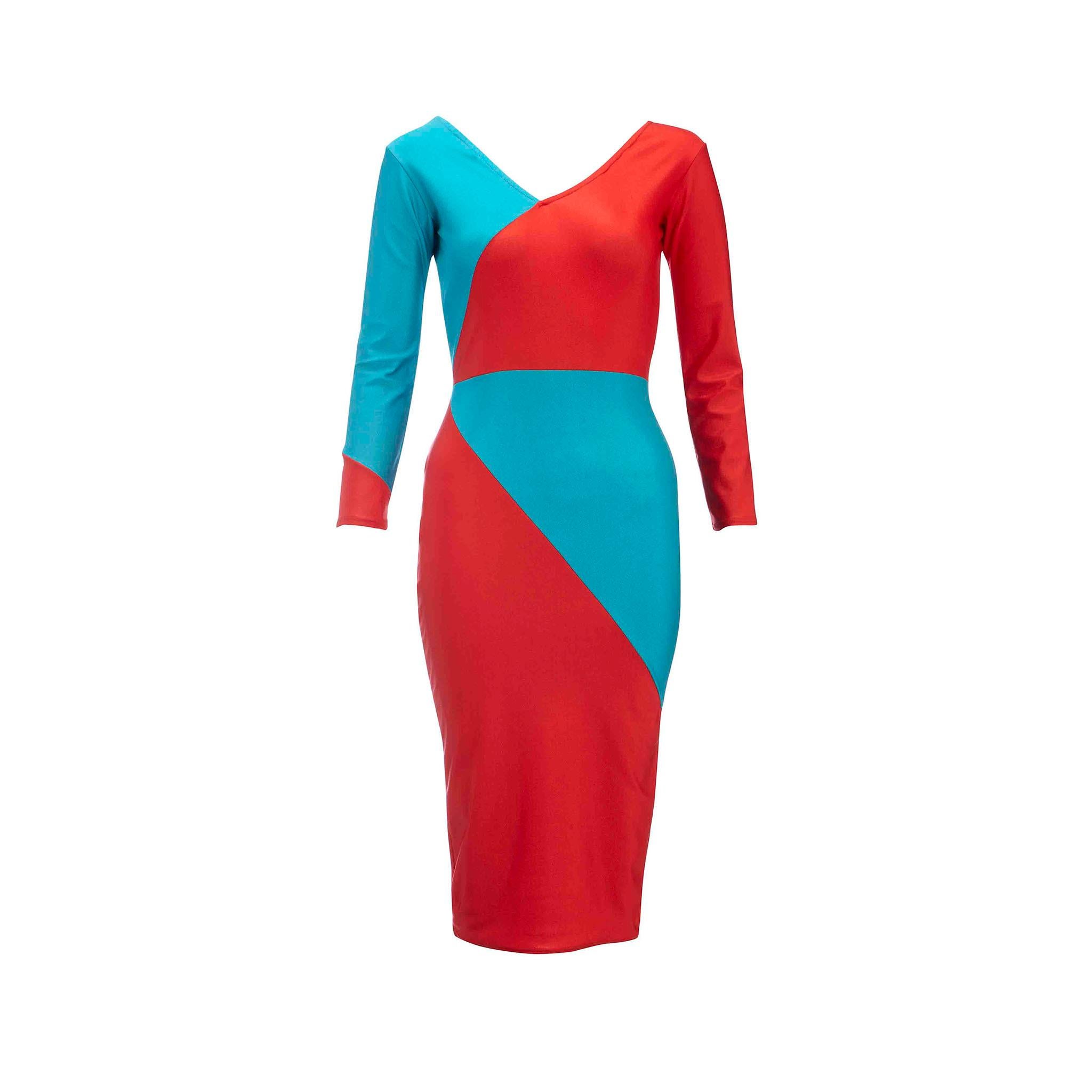 Red Paul Howie Dress - 1980s Vintage - Lycra - Panel Detailing For Sale