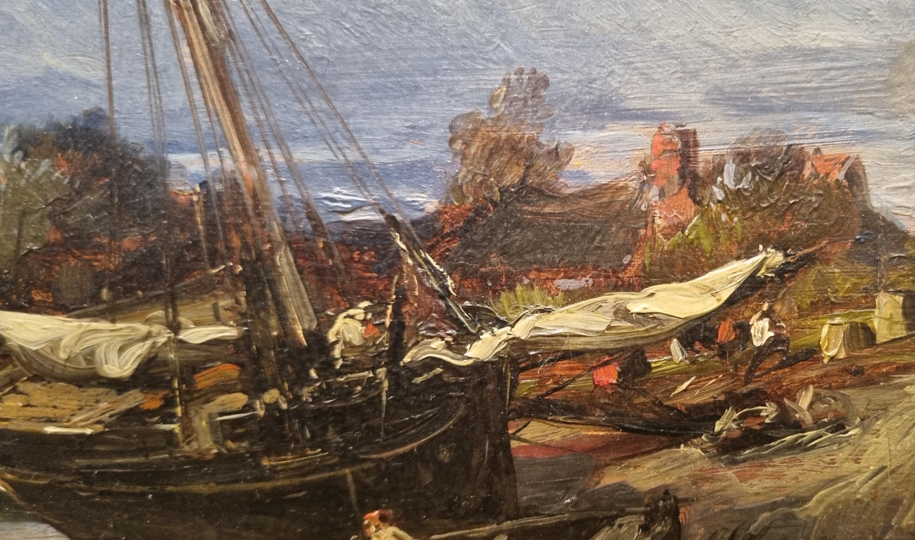 Romantic French Painting Attributed to Paul HUET Landscape Boat River 19th im Angebot 2