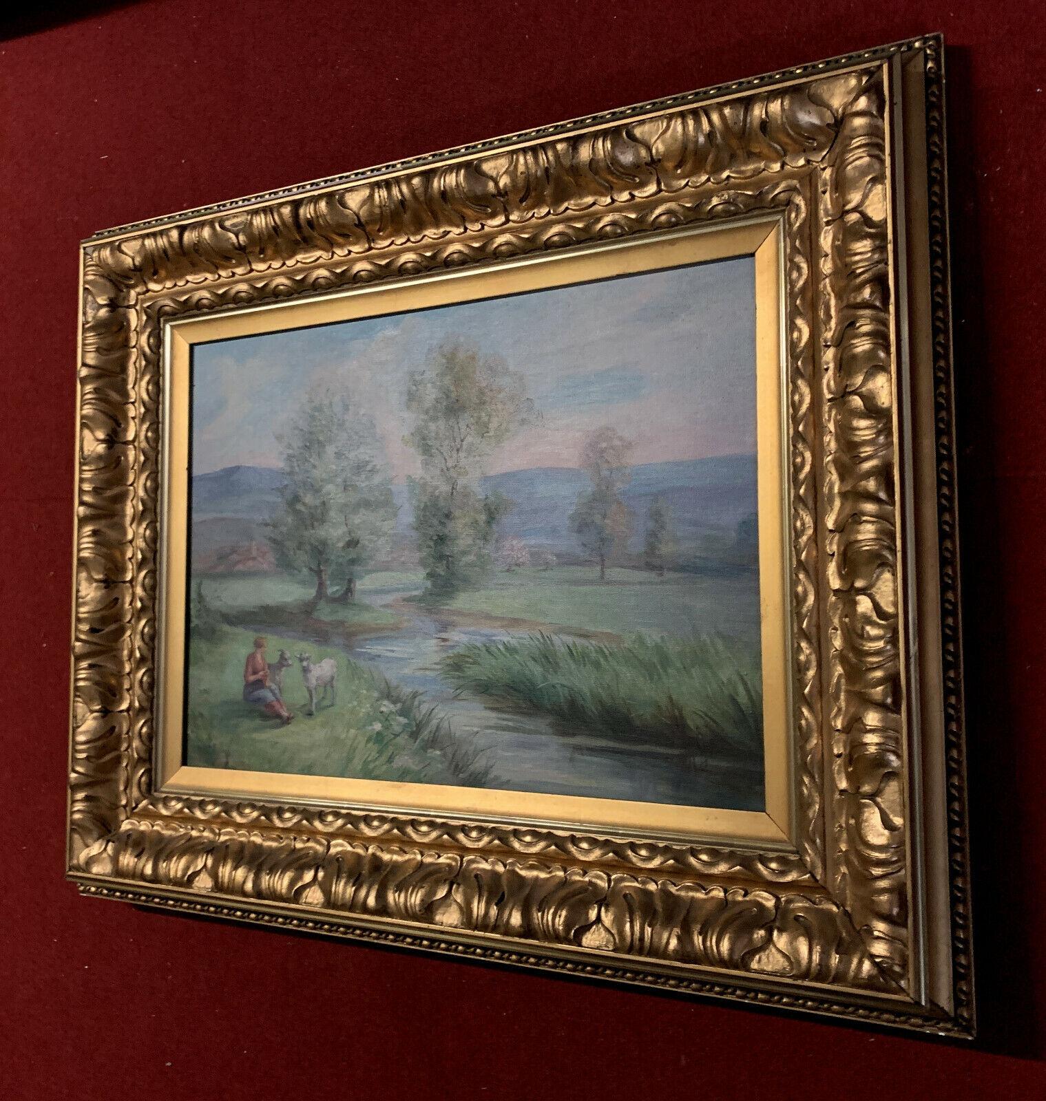 Late 19th Century  Paul Huntington Genteur (1888-1965) Oil Painting - Lakeside Landscape -1X19 For Sale