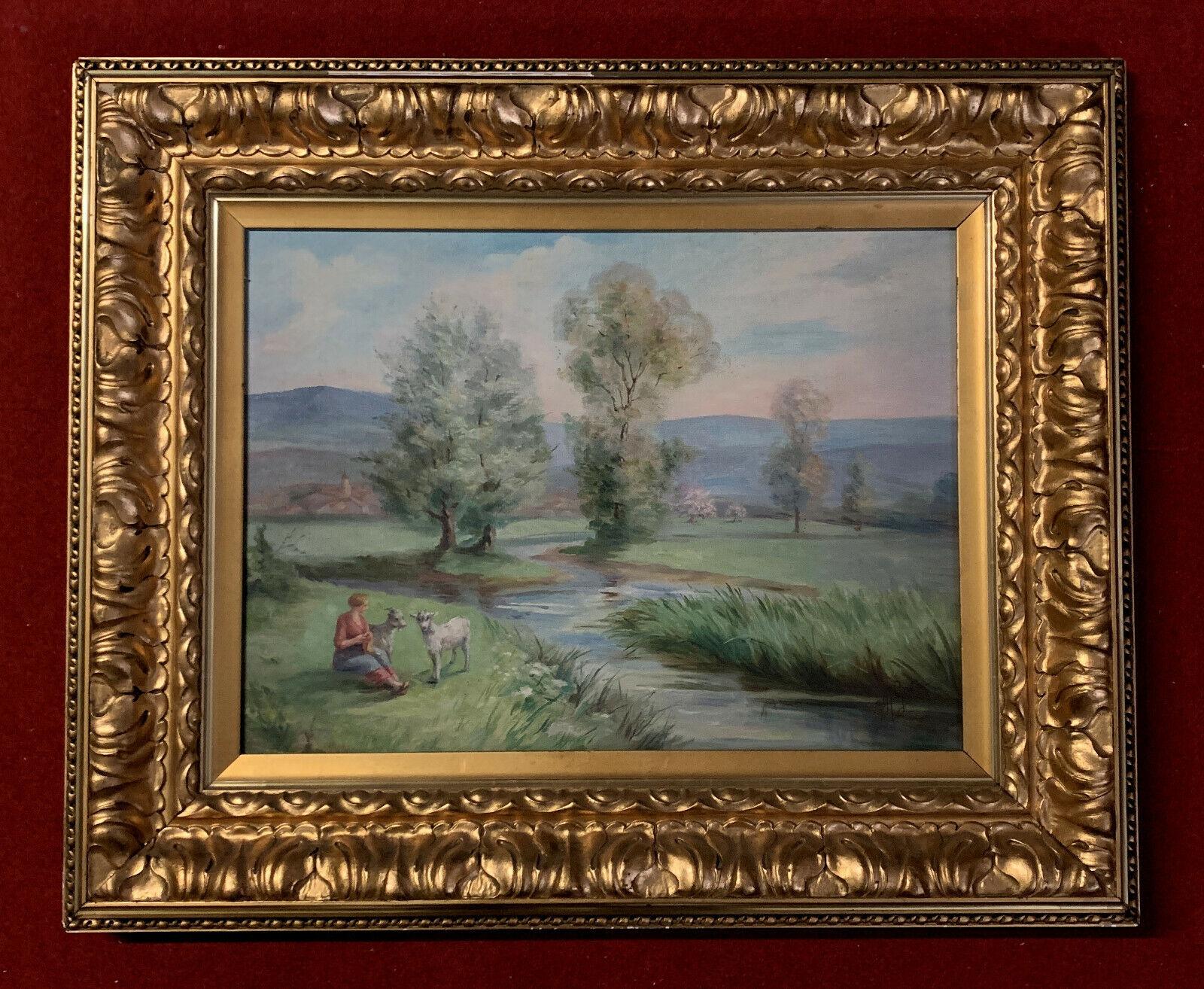  Paul Huntington Genteur (1888-1965) Oil Painting - Lakeside Landscape -1X19 For Sale 4