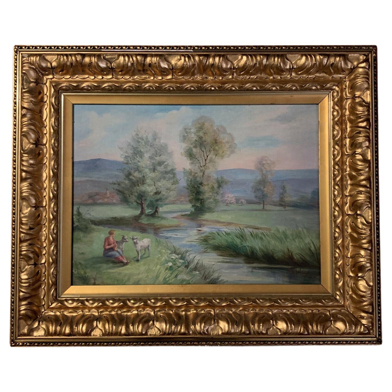  Paul Huntington Genteur (1888-1965) Oil Painting - Lakeside Landscape -1X19 For Sale