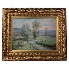  Paul Huntington Genteur (1888-1965) Oil Painting - Lakeside Landscape -1X19