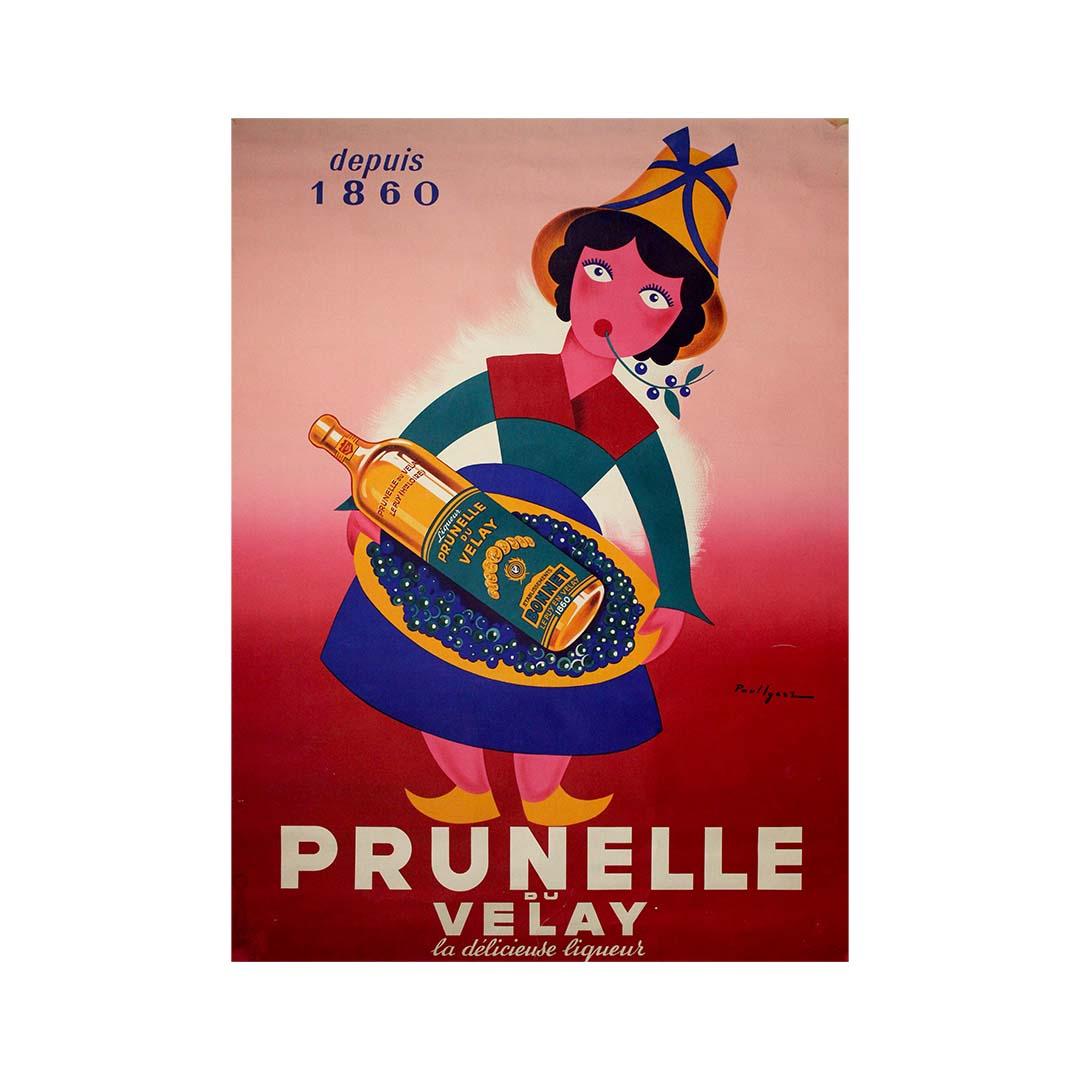 1950s advertising poster for Prunelle du Velay liqueur by Paul Igert For Sale 1