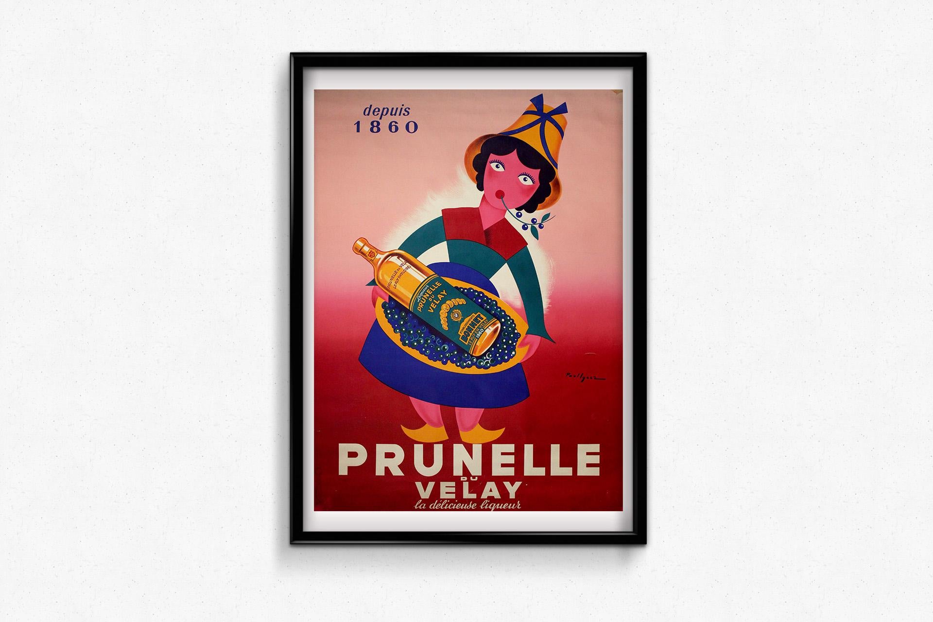 1950s advertising poster for Prunelle du Velay liqueur by Paul Igert For Sale 2