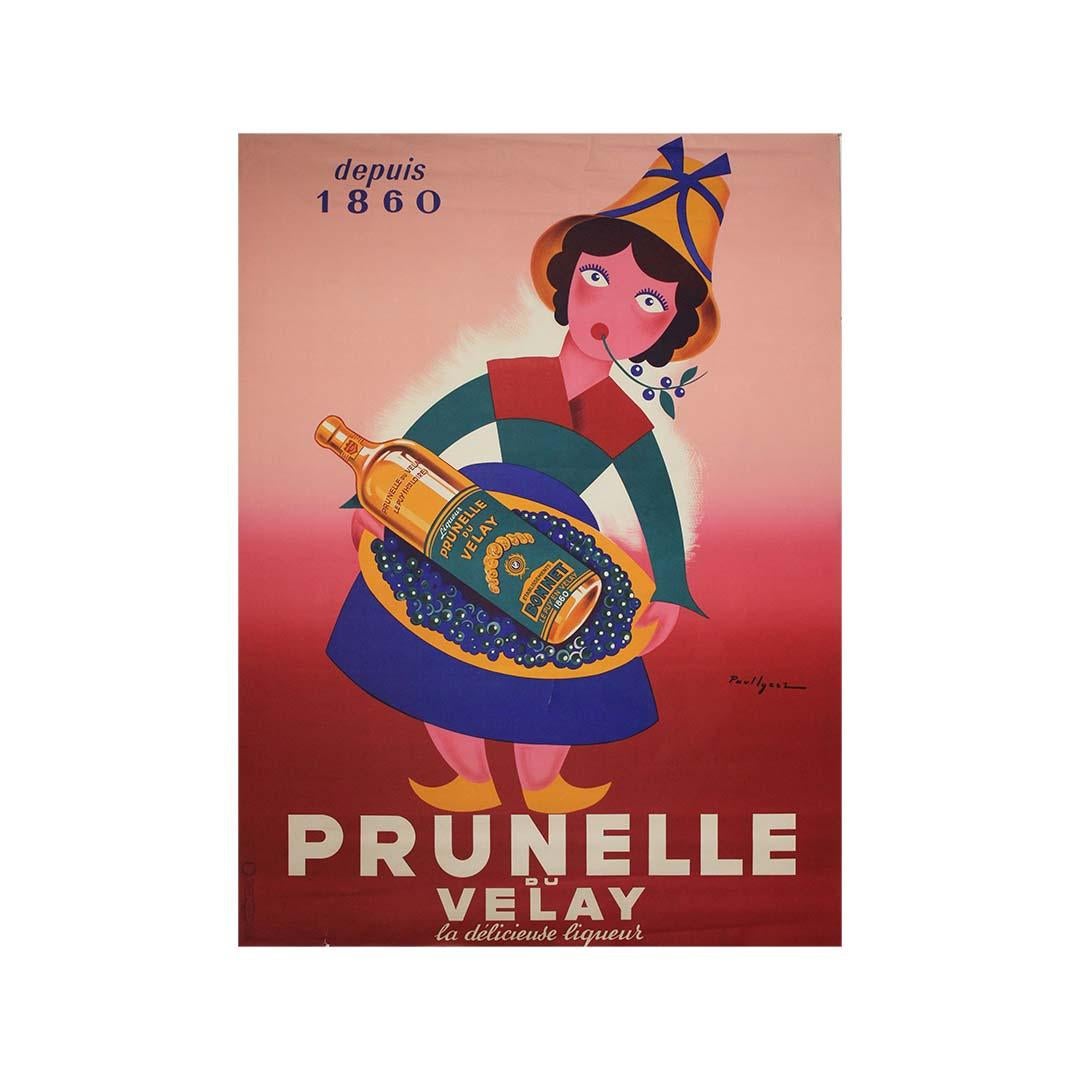 Original 1950s poster - Prunelle du Velay - La délicieuse liqueur - Print by Paul Igert