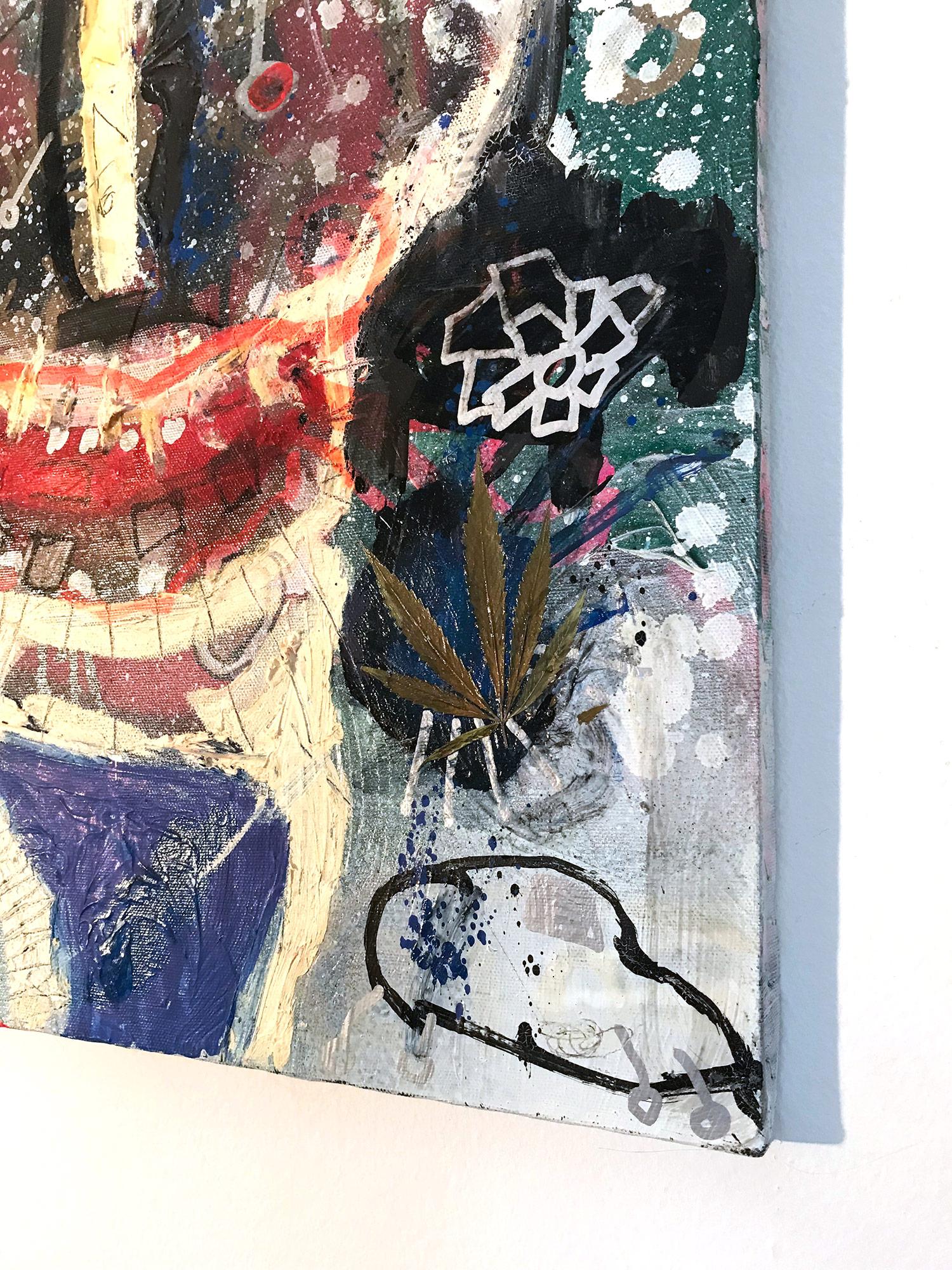 « Weeds », peinture sur toile expressionniste abstraite colorée en techniques mixtes en vente 11