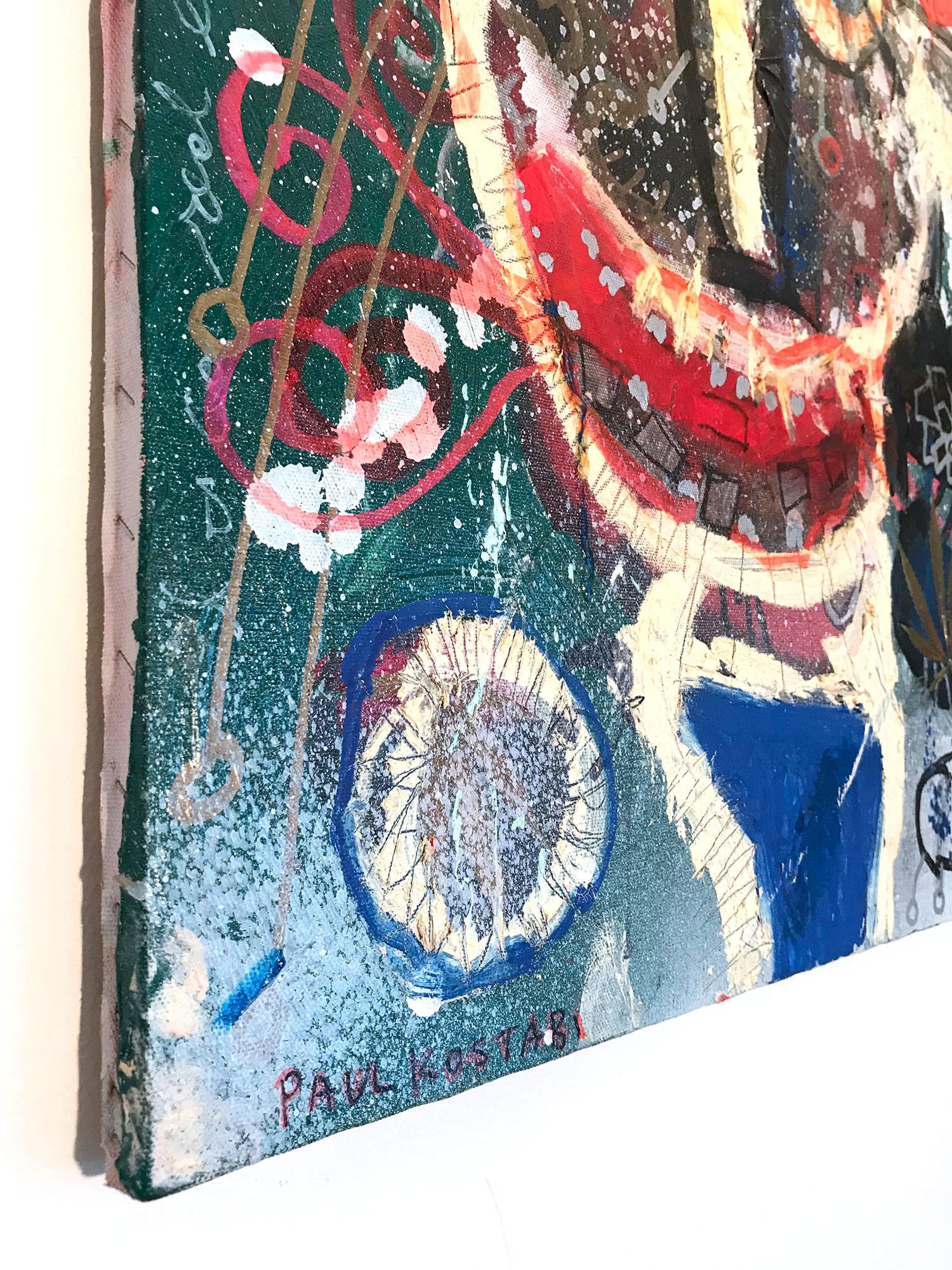 « Weeds », peinture sur toile expressionniste abstraite colorée en techniques mixtes en vente 13