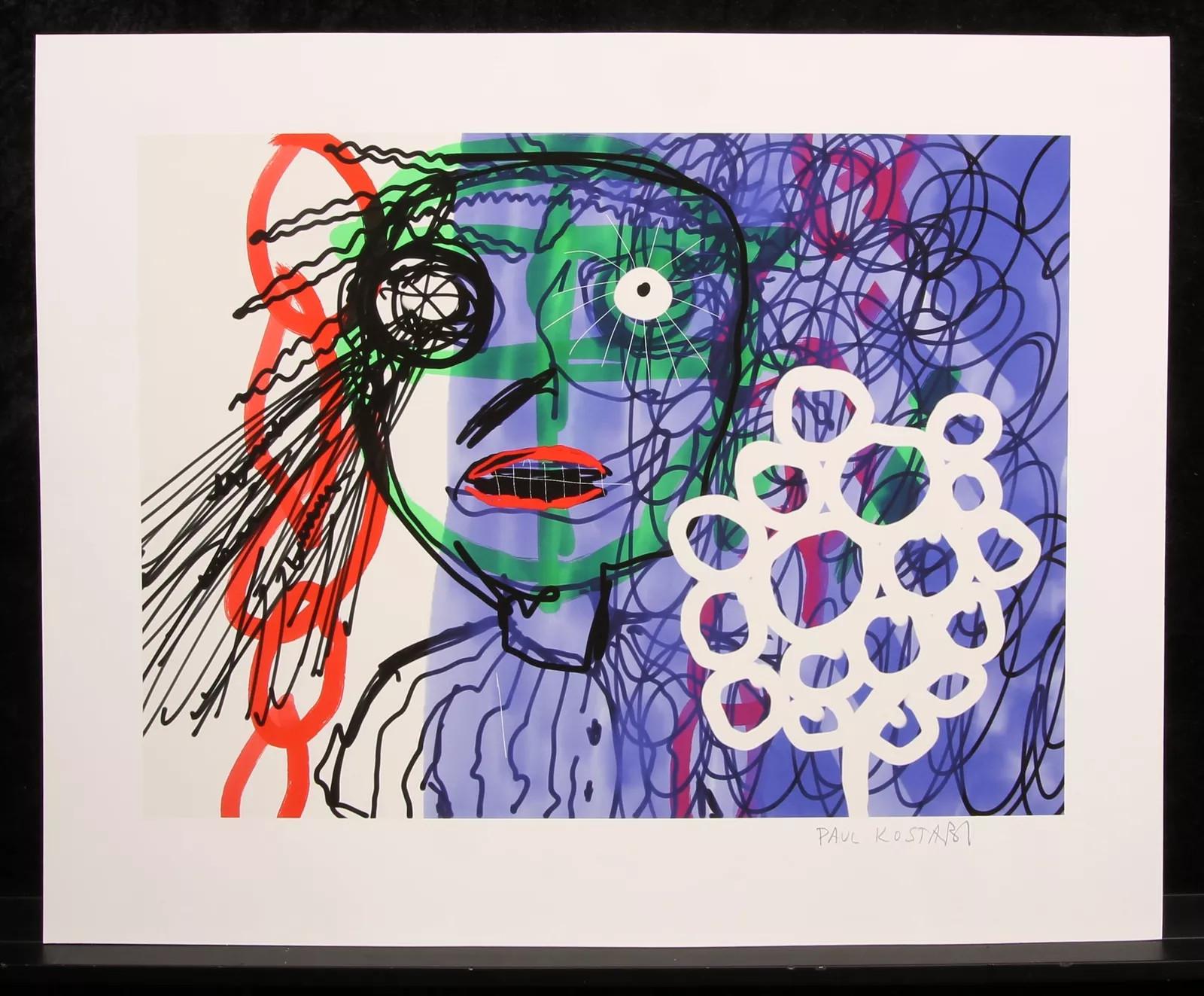 Weiße Blume - Gray Figurative Print by Paul Indrek Kostabi