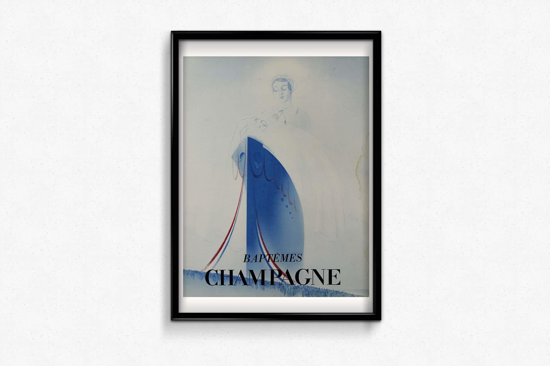 1932 original poster by Paul Iribe Baptêmes Champagne For Sale 1