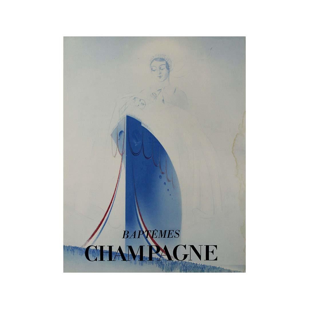 1932 original poster by Paul Iribe Baptêmes Champagne For Sale 3