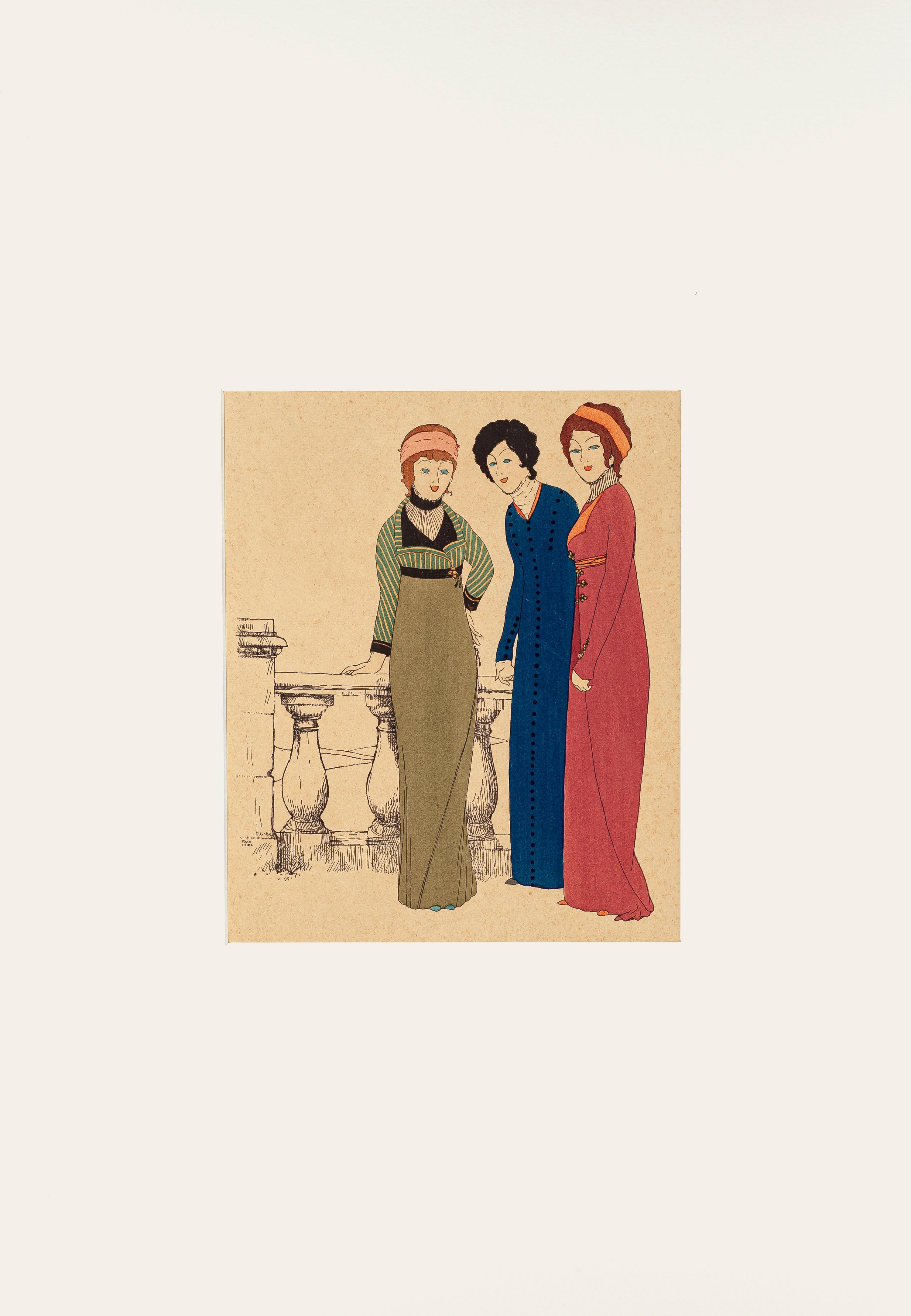 Three Models - Stencil by Paul Iribe - 1908 For Sale 1