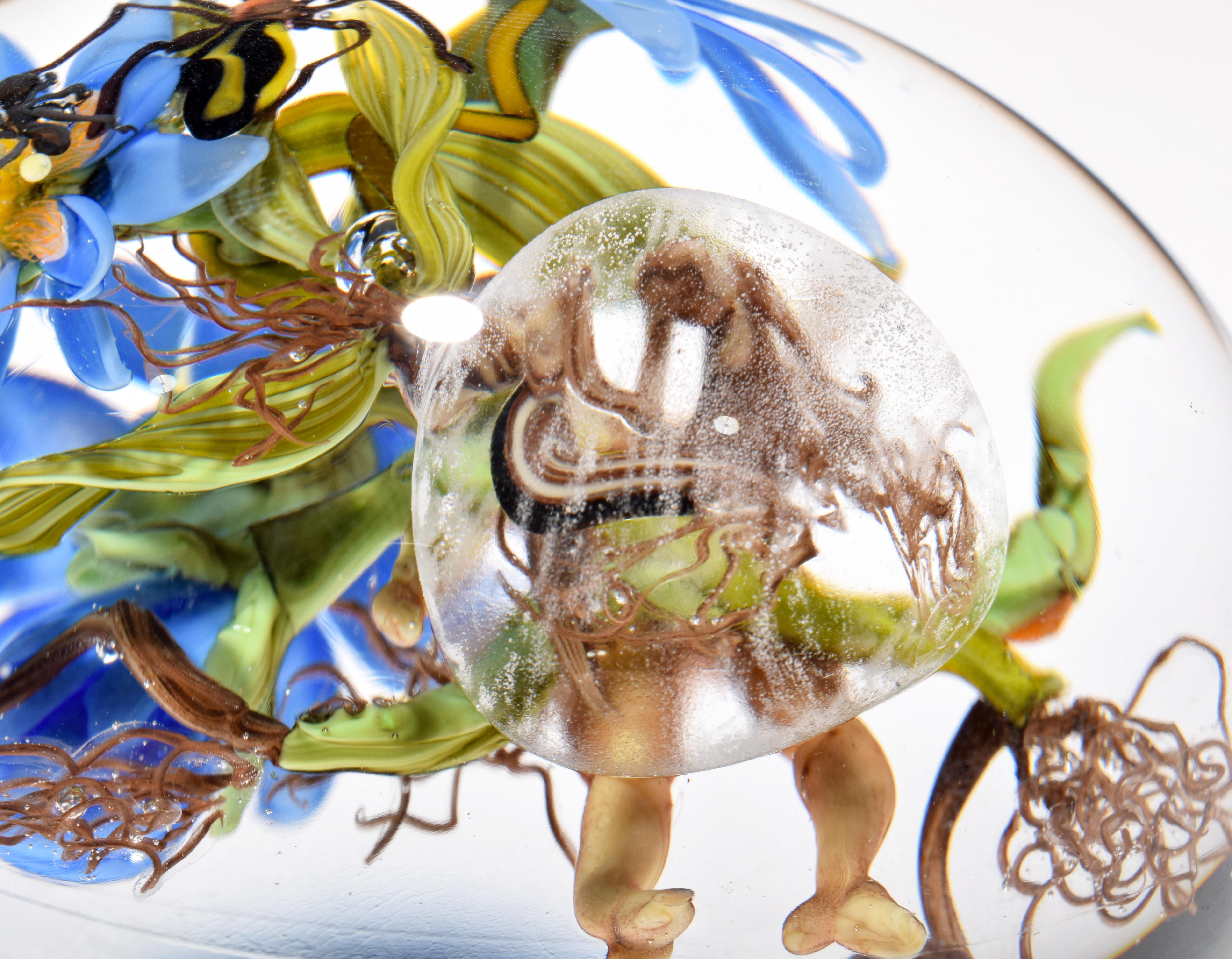 Paul J. Stankard Floral, Orb & Root Person Oblate Paperweight 4