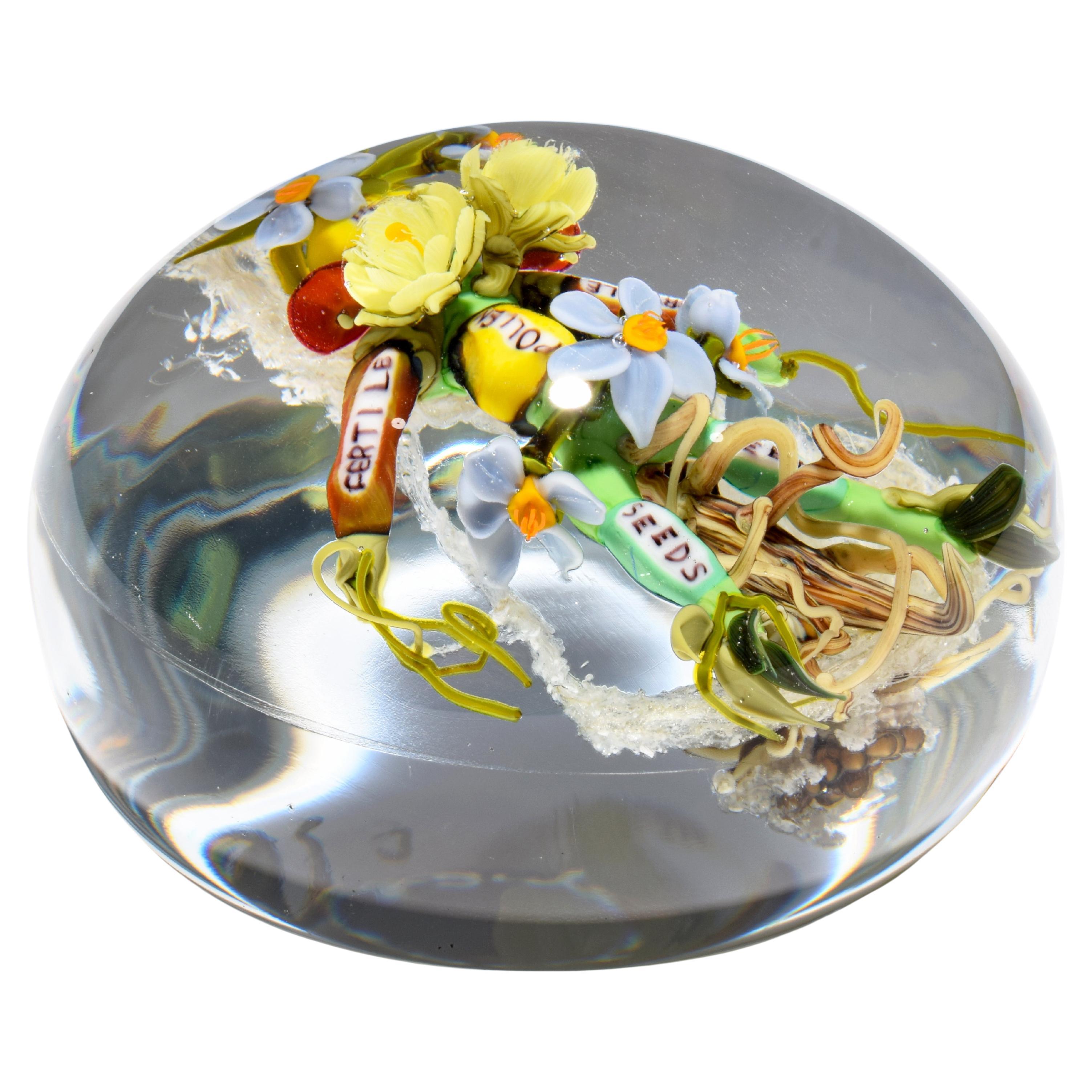 Paul J. Stankard Floral, Seeds & Pollen Oblate Paperweight For Sale