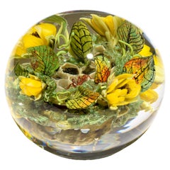 Paul J. Stankard Honeycomb, Flowers & Mask Oblate Paperweight