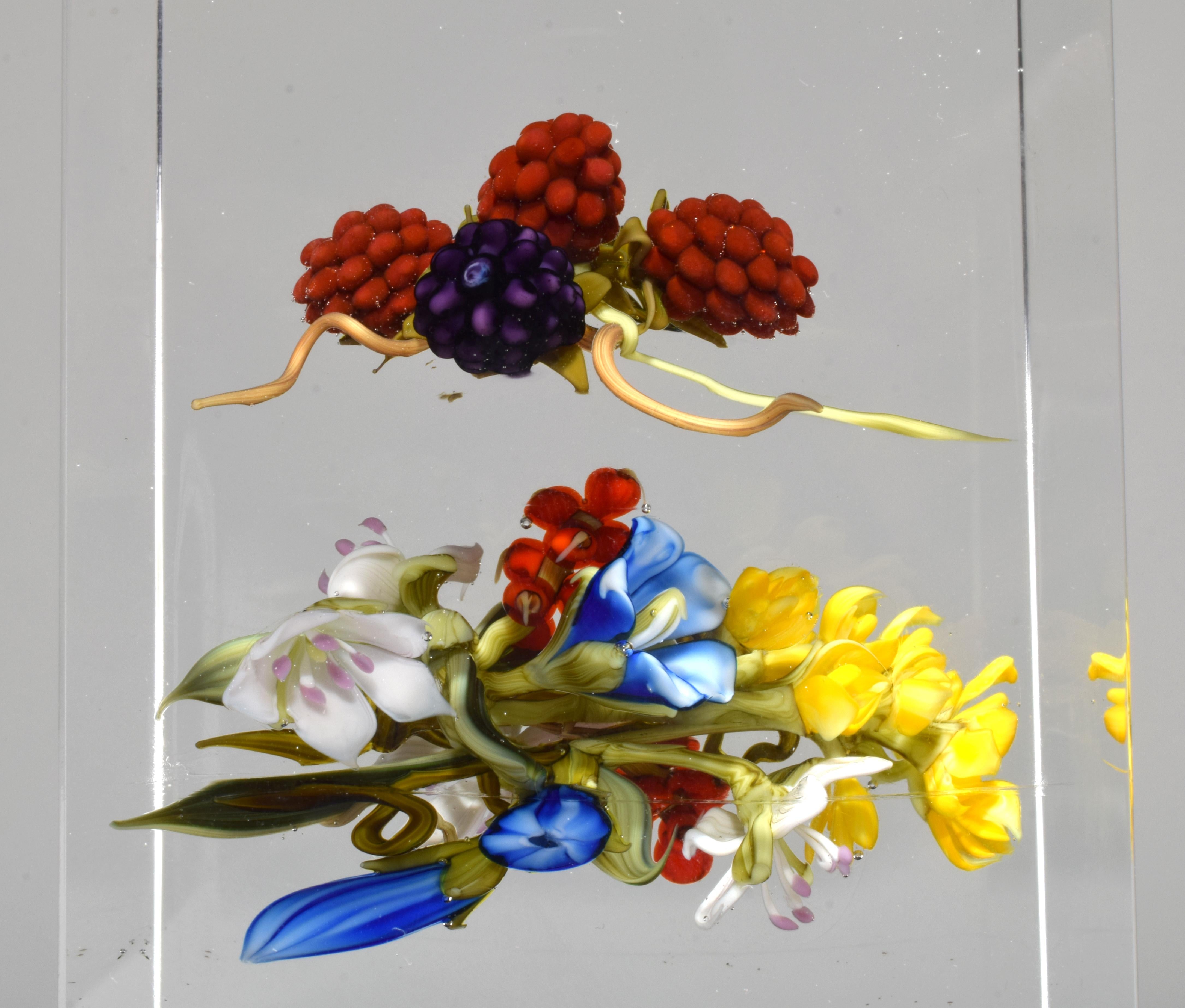 Glass Paul J. Stankard Upright Raspberries, Flowers & Root People Paperweight For Sale