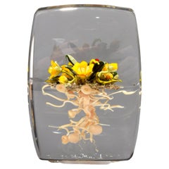 Used Paul J. Stankard Yellow Flowers & Root Person Upright Paperweight