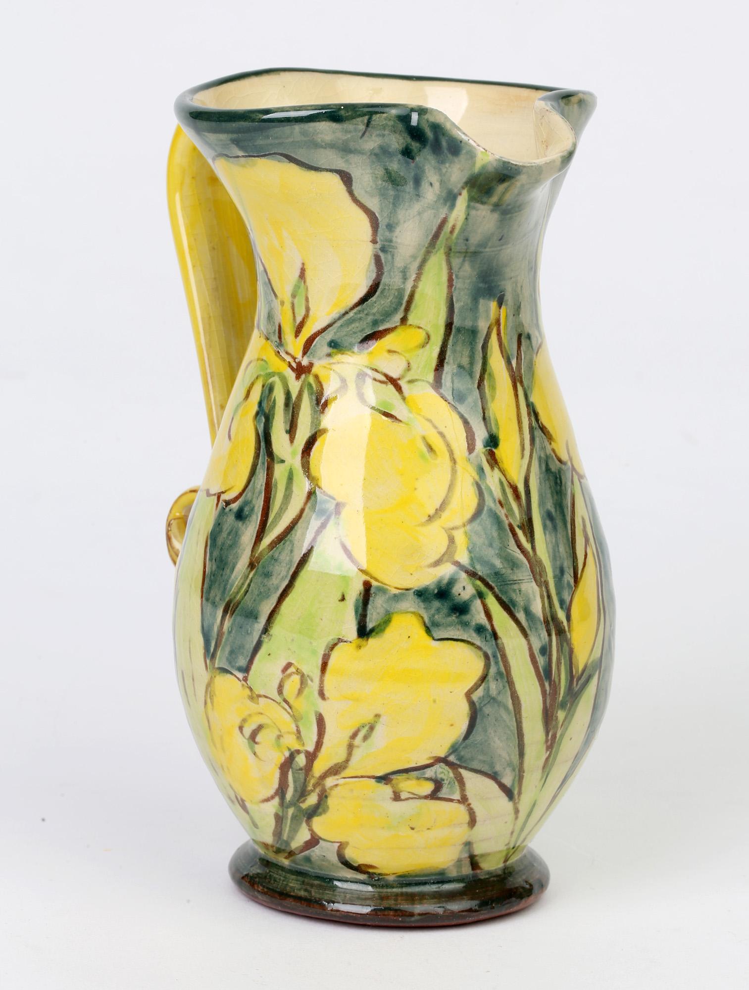Late 20th Century Paul Jackson Brightly Floral Hand Painted Studio Pottery Jug