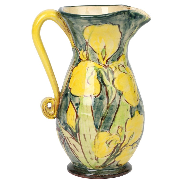 Paul Jackson Brightly Floral Hand Painted Studio Pottery Jug at 1stDibs