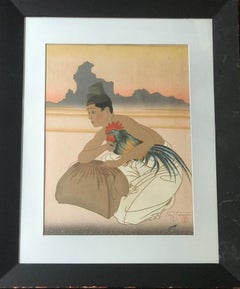 Paul Jacoulet, France. Le Deux Adversaires Woodcut in Color, 160/350