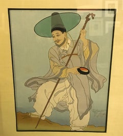 Paul Jacoulet Signed Japanese Woodblock Print Le Bonze Errant, Corée, 1948