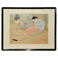 Paul Jacoulet, La Lettre du Fils, Seoul, Corée. Original Colored Woodblock