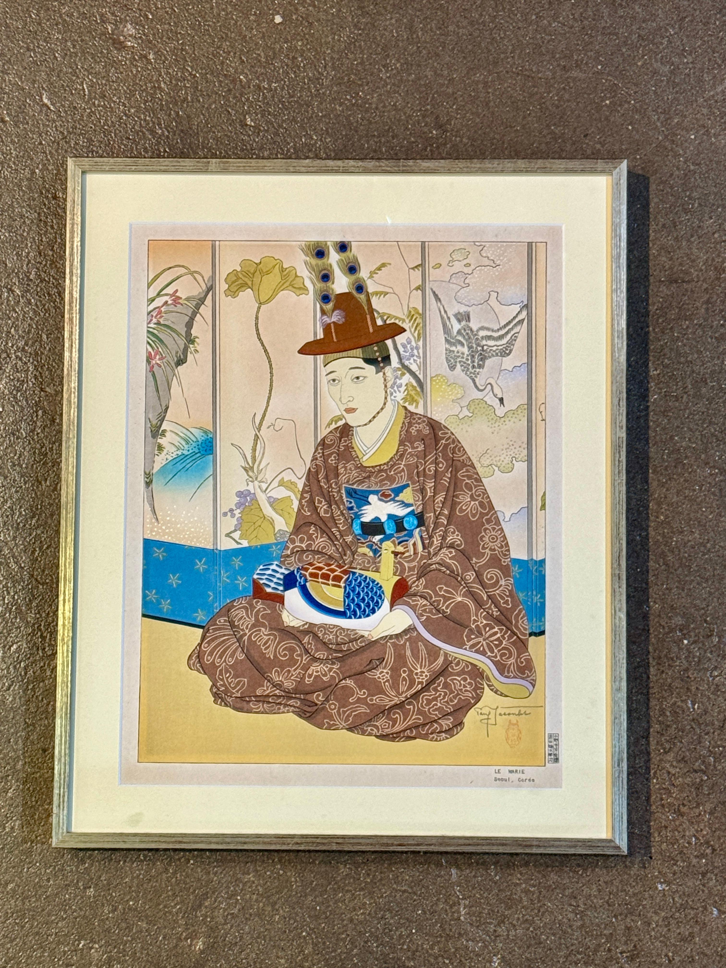 Paul Jacoulet, La Mariee (1948) y Le Marie (1950), xilografías enmarcadas en venta 4