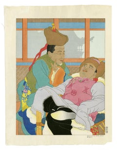 'Una storia molto divertente, i mongoli' - Stampa woodblock di metà secolo