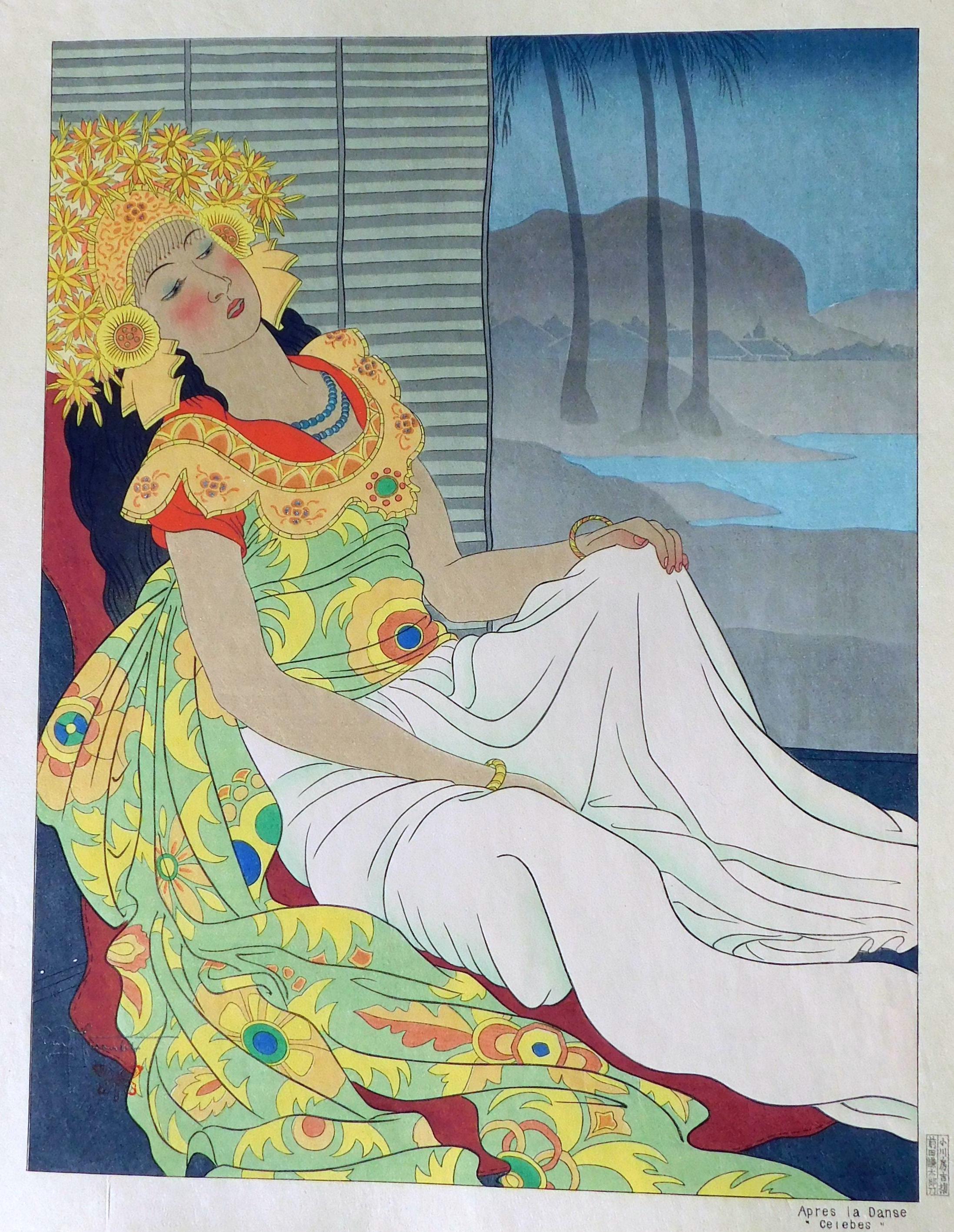 Farbholzschnitt-Druck – Apres La Danse „Celebes“ – Print von Paul Jacoulet