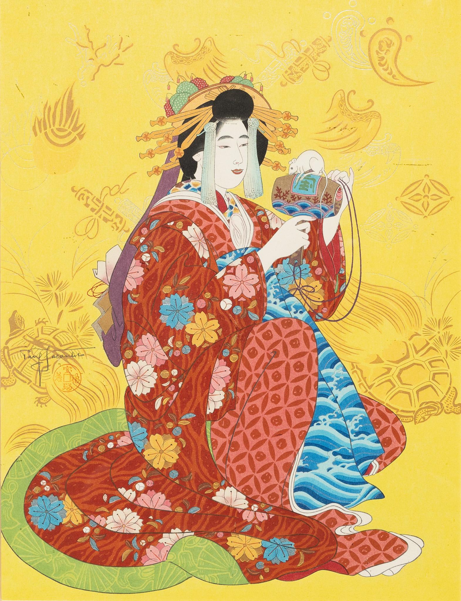 "Daikoku, Dieu de la Richesse" Stampa su legno in stile giapponese